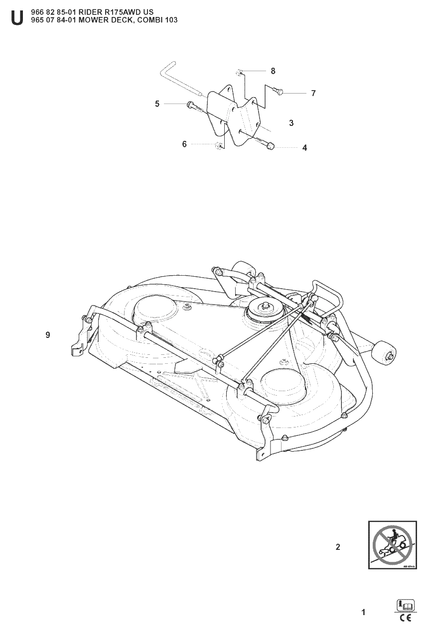 Mower Deck / Cutting Deck Diagram and Parts List for R175 (966828501)(2008-05) Husqvarna Lawn Tractor
