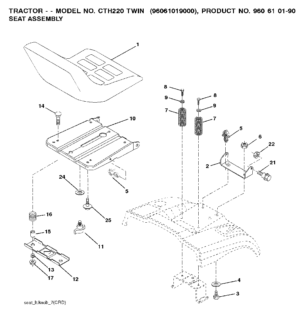 Seat Diagram and Parts List for CTH220TWIN (96061019000)(2007-02) Husqvarna Lawn Tractor