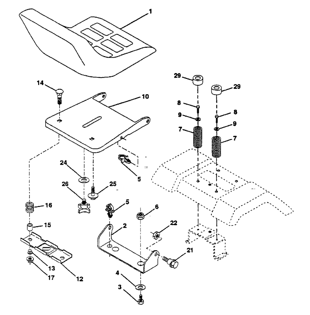 Seat Assembly Diagram and Parts List for LT125 (954000772-A)(1994-01) Husqvarna Lawn Tractor