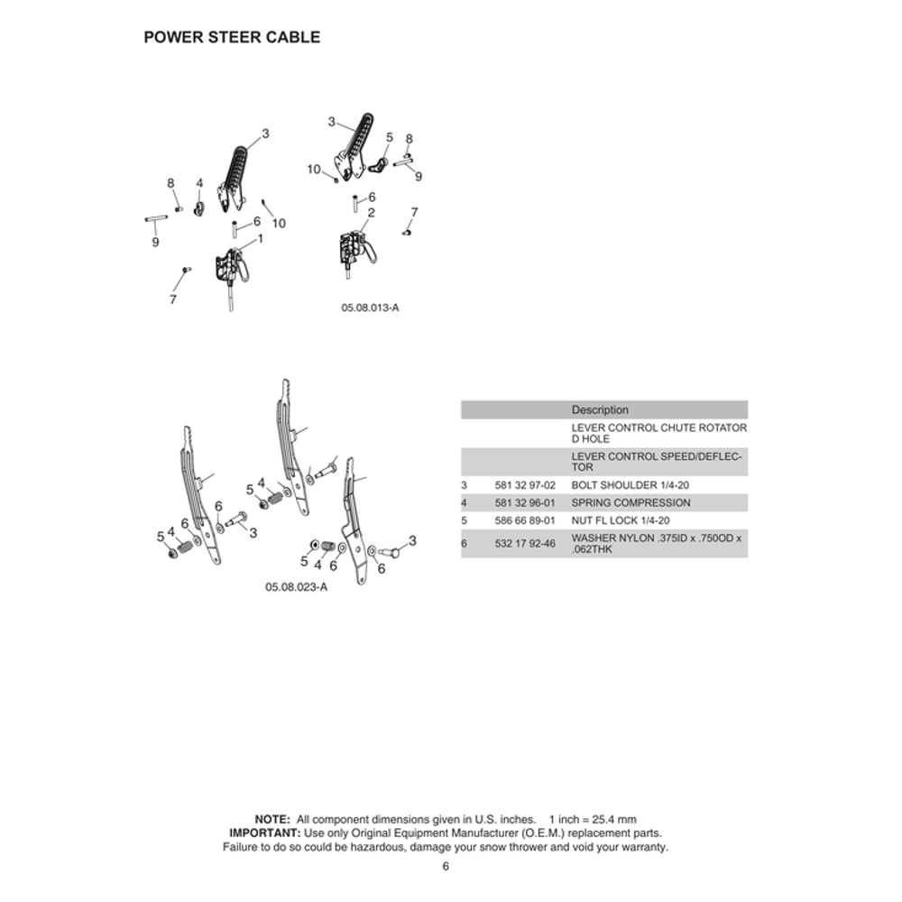 Power Steel Cable Diagram and Parts List for 970528602  Husqvarna Snow Blower