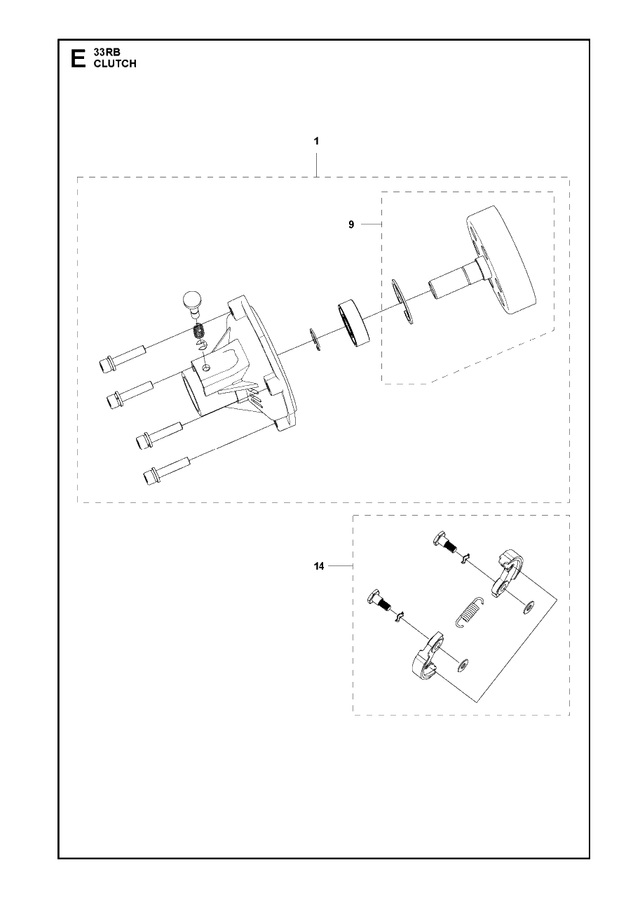 Clutch Diagram and Parts List for 131RB 20181300001 & Above Husqvarna Brush Cutter