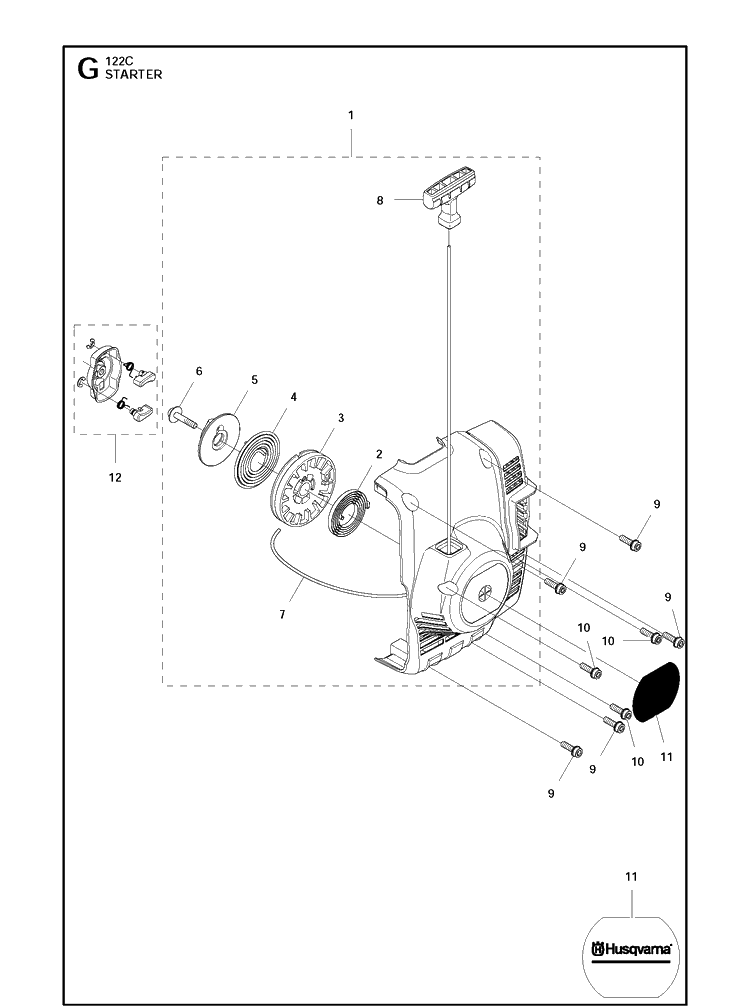 Starter Diagram and Parts List for 122C 966712701 Husqvarna Edger