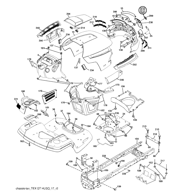Chassis And Enclosures Diagram and Parts List for YTH2042TD (96041005403)(2010-03) Husqvarna Lawn Tractor