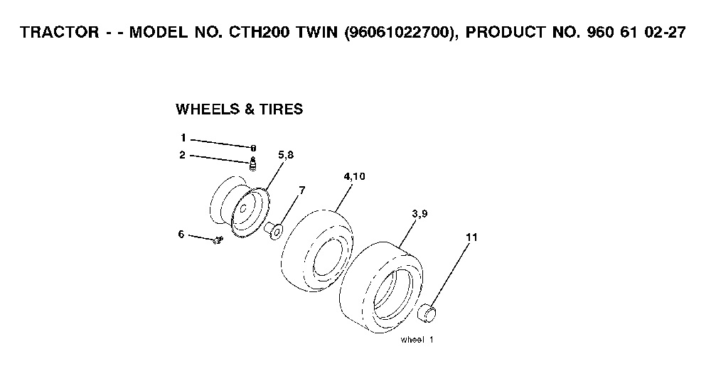 Wheels And Tires Diagram and Parts List for CTH200TWIN (96061022700)(2008-01) Husqvarna Lawn Tractor