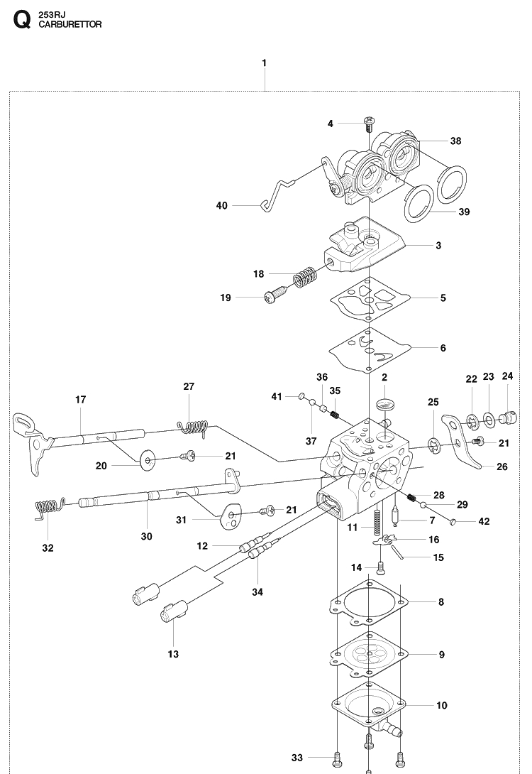 Carburetor Details Diagram and Parts List for 253RJ 20091400001-20113200000 Husqvarna Brush Cutter