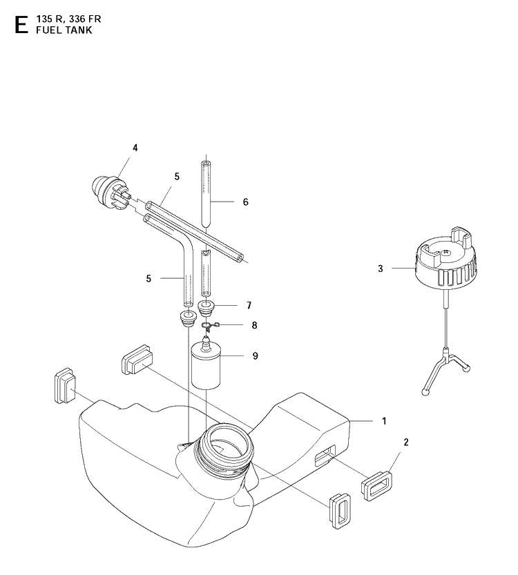Fuel Tank Diagram and Parts List for 135R  Husqvarna Brush Cutter