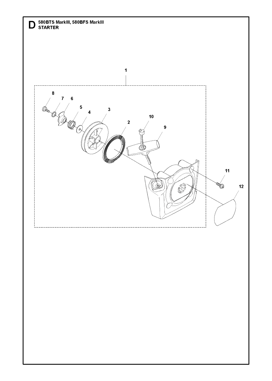 Starter Diagram and Parts List for 580BFS-BTS Mark III Husqvarna Leaf Blower / Vacuum
