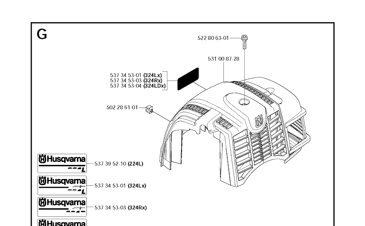 Cylinder Cover Diagram and Parts List for 224L  Husqvarna Edger