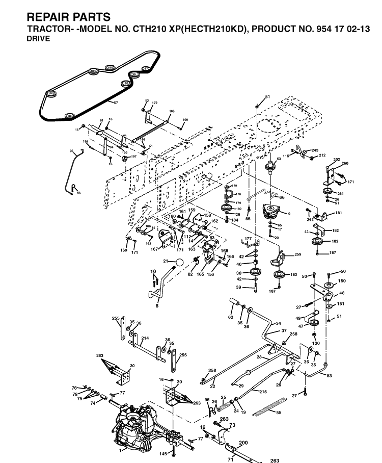 Drive Diagram and Parts List for CTH210XP (HECTH210KD)(2004-06) Husqvarna Lawn Tractor