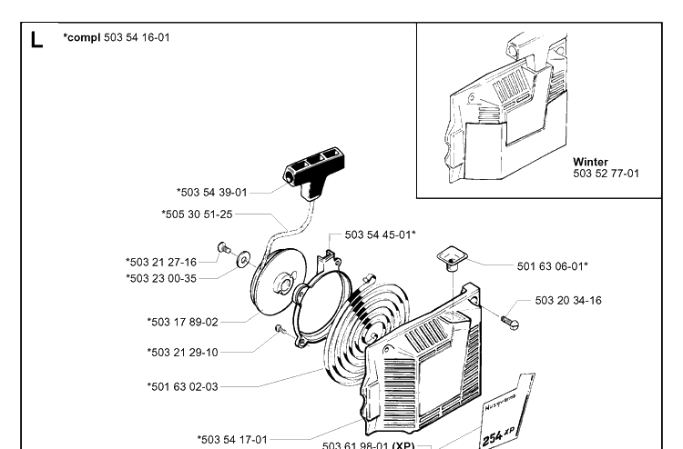 Starter 2 Diagram and Parts List for 254 20013500001-Current Husqvarna Chainsaw