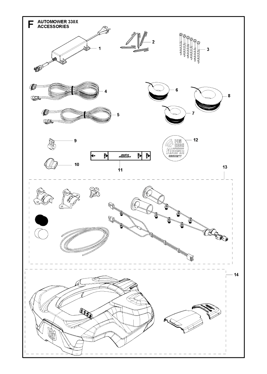 Accessories Diagram and Parts List for 330X 2014-02 Husqvarna Lawn Mower