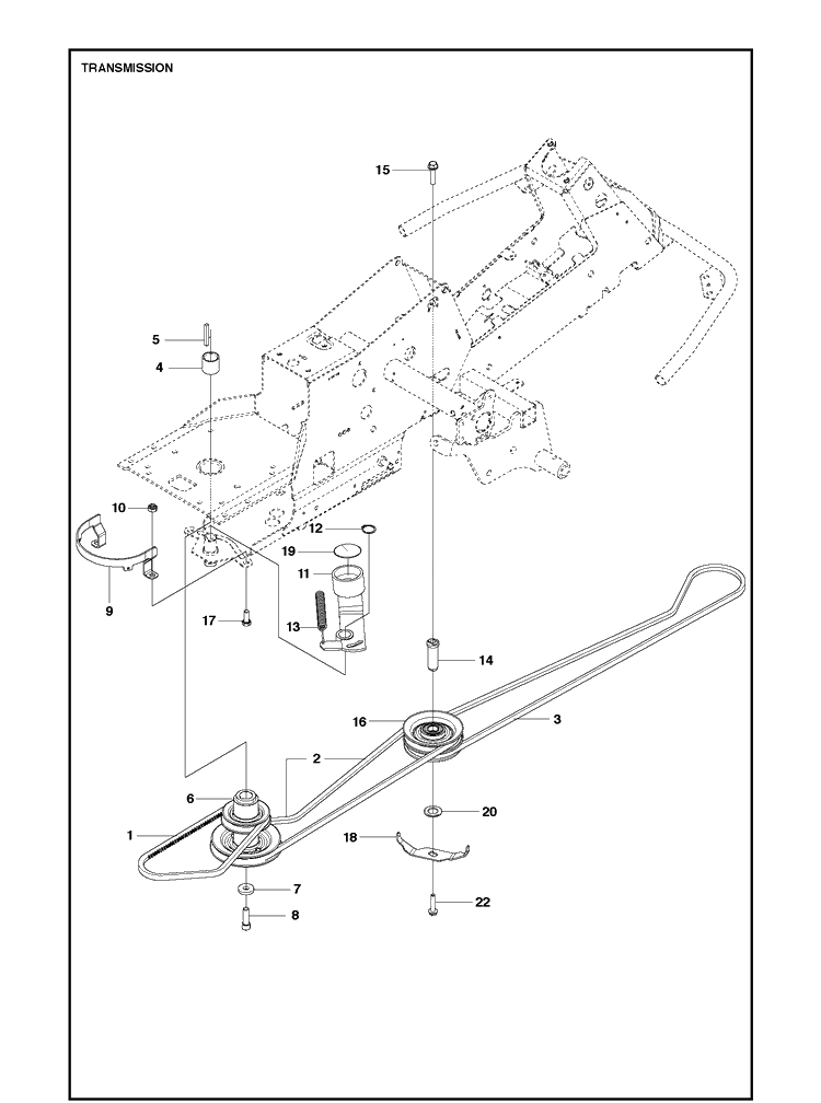 Transmission Diagram and Parts List for R214T AWD Husqvarna Lawn Mower
