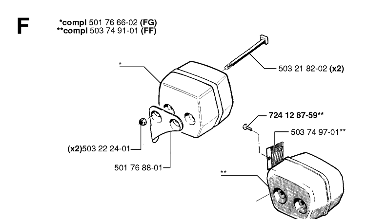Muffler Diagram and Parts List for 55 20001900001-Current Husqvarna Chainsaw