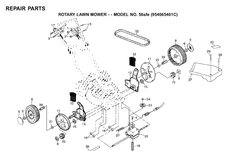 Repair Parts 2 Diagram and Parts List for 56SF (954066101)(1995-04) Husqvarna Lawn Mower