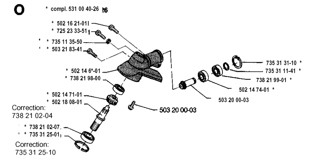 Bevel Gear Diagram and Parts List for 125RB 19931400001 & Above Husqvarna Trimmer