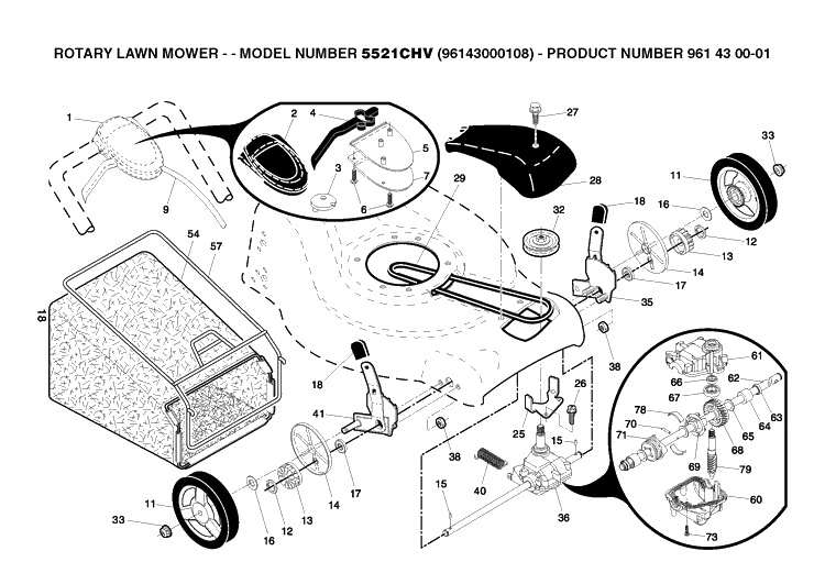 Drive Diagram and Parts List for 5521CHV (96143000108)(2008-01) Husqvarna Lawn Mower