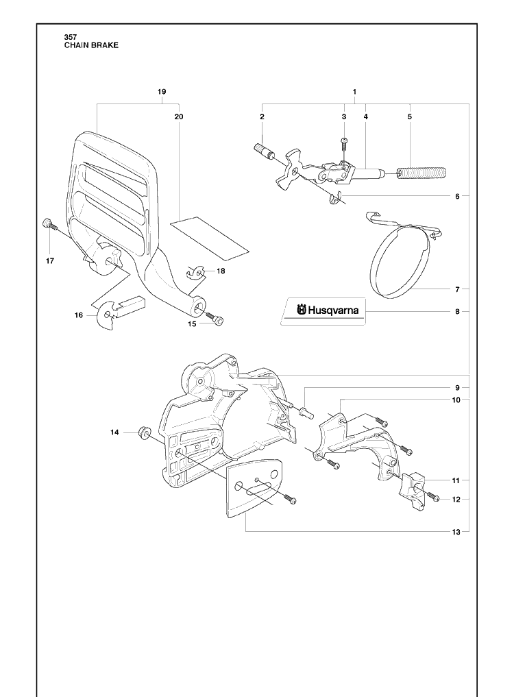 Chain Brake Diagram and Parts List for 357 2010-02 Husqvarna Chainsaw