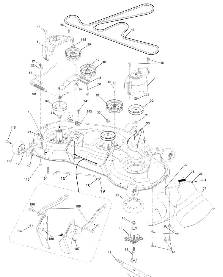 Mower Deck Diagram and Parts List for 2748GLS (96043005000)(2008-03) Husqvarna Lawn Mower