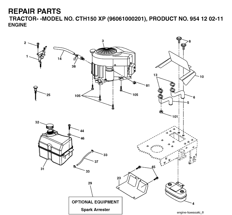 Engine Diagram and Parts List for CTH150XP (96061000201)(2005-04) Husqvarna Lawn Tractor