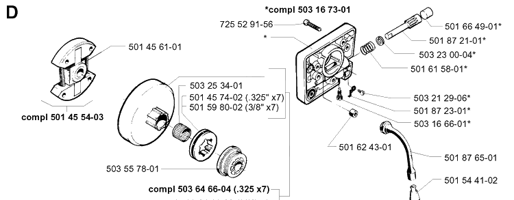Clutch And Oil Pump Diagram and Parts List for 257 19980900001-19992300000 Husqvarna Chainsaw