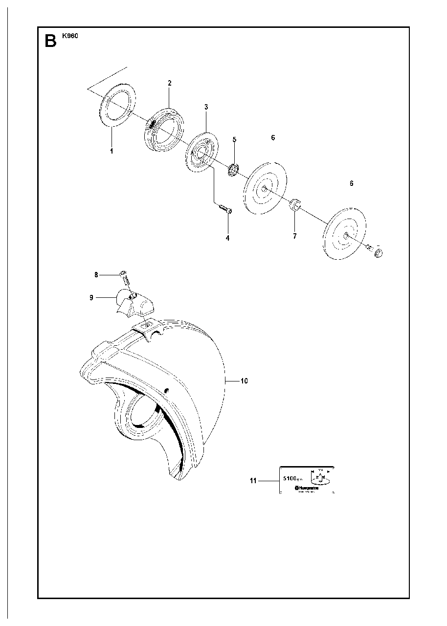 Wheels Guard Diagram and Parts List for K960 2007-07 Husqvarna Circular Saw