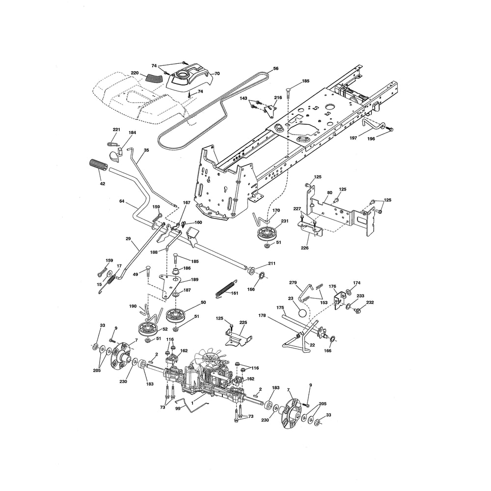 Drive Diagram and Parts List for LGT24K54 240470 Husqvarna Lawn Tractor
