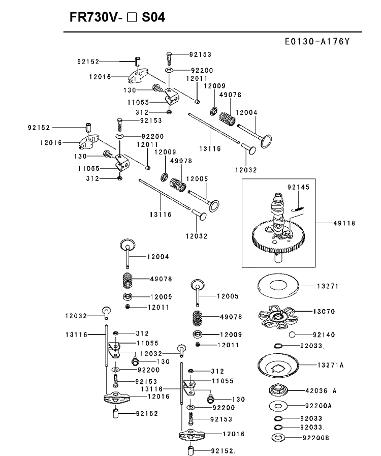 Valve And Camshaft Diagram and Parts List for FR730V-ES04 2018-11 Husqvarna Engine