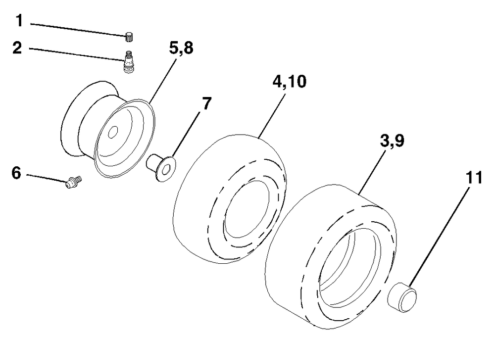 Wheels And Tires Diagram and Parts List for CT130 (954170017-C)(2000-02) Husqvarna Lawn Tractor