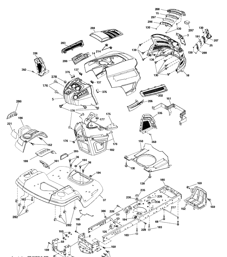 Chassis And Enclosures Diagram and Parts List for YT42DXLS  Husqvarna Lawn Tractor