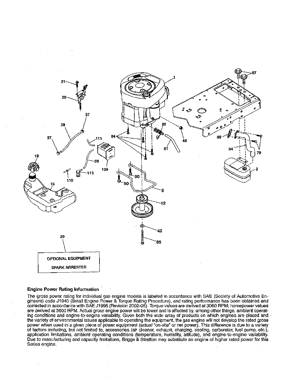 Engine Diagram and Parts List for 917223840  Husqvarna Lawn Tractor