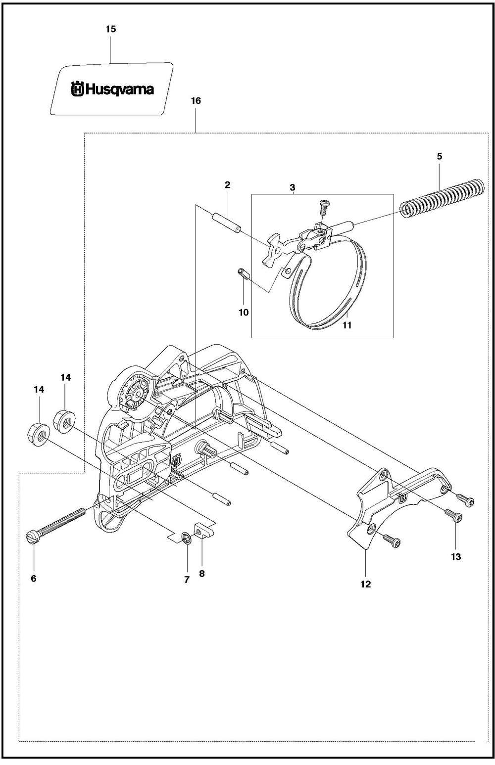 Chain Brake Diagram and Parts List for 1202020  Husqvarna Chainsaw