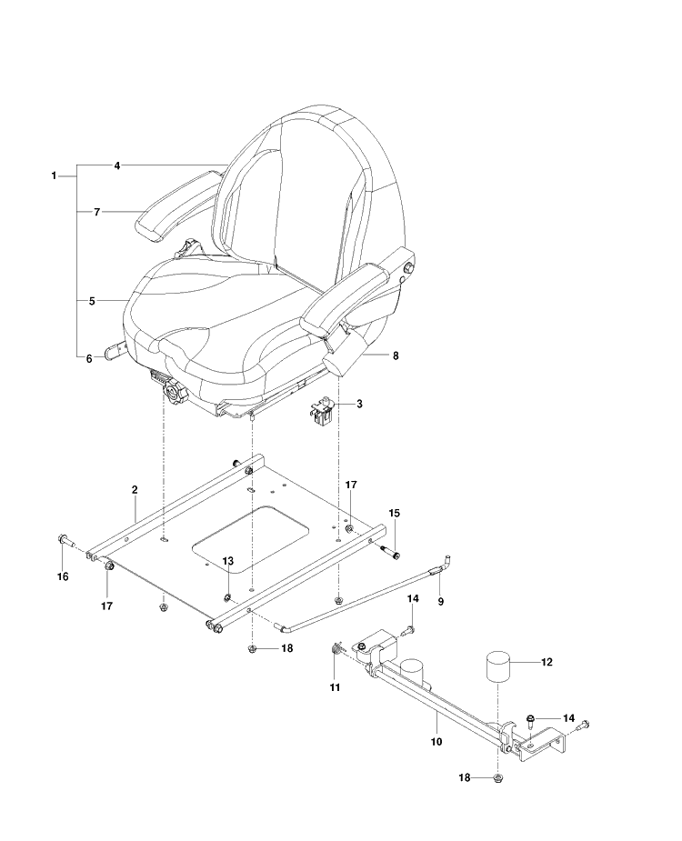 Seat Diagram and Parts List for PZ34BF (96655390101)(2012-06) Husqvarna Lawn Mower