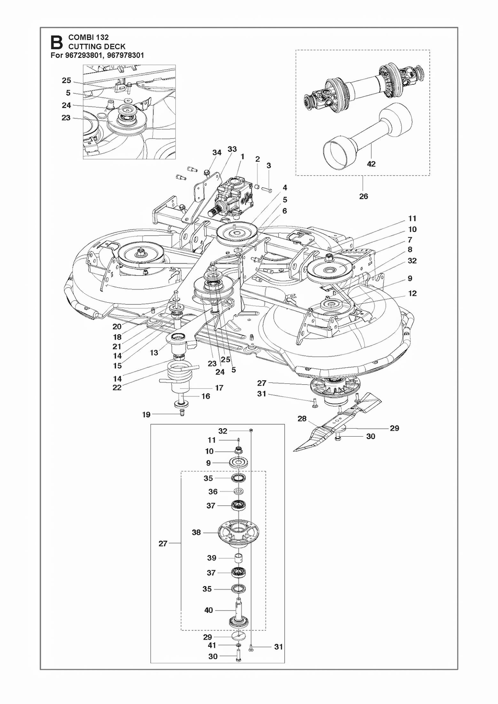 52/132cm Cutting Deck Diagram and Parts List for 132P500D  Husqvarna Lawn Tractor Accessories