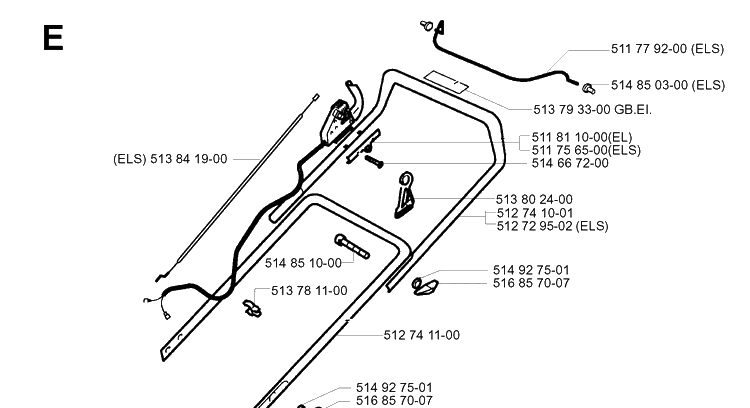 Handle And Controls Diagram and Parts List for 43EL ROYAL Husqvarna Lawn Mower