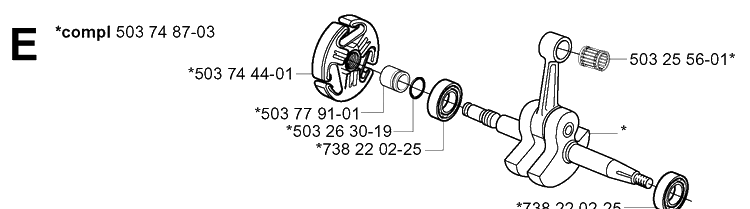 Crankshaft Diagram and Parts List for 365 20051800001-20070900000 Husqvarna Chainsaw