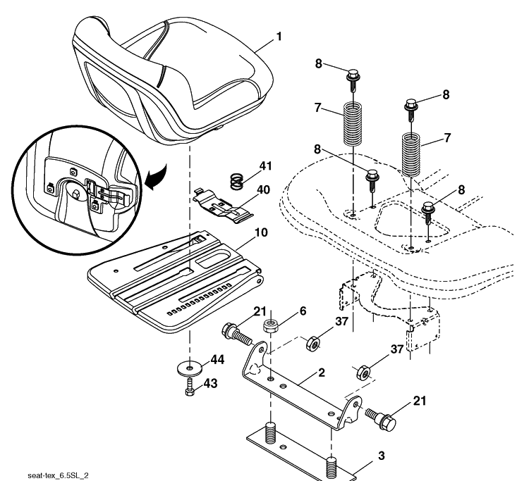 Seat Assembly Diagram and Parts List for YTH20K46 (917289541)(2010-01) Husqvarna Lawn Mower