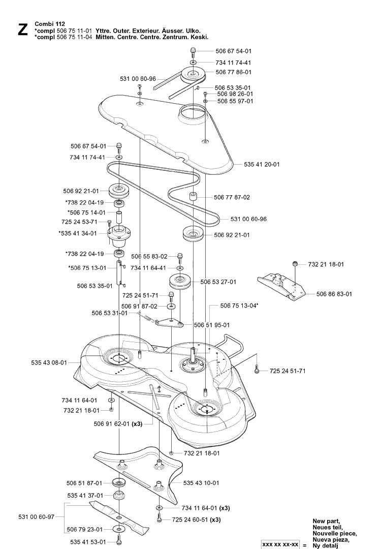 44 Inch/112cm Cutting Deck Diagram and Parts List for RIDER16 2003-01 Husqvarna Lawn Mower