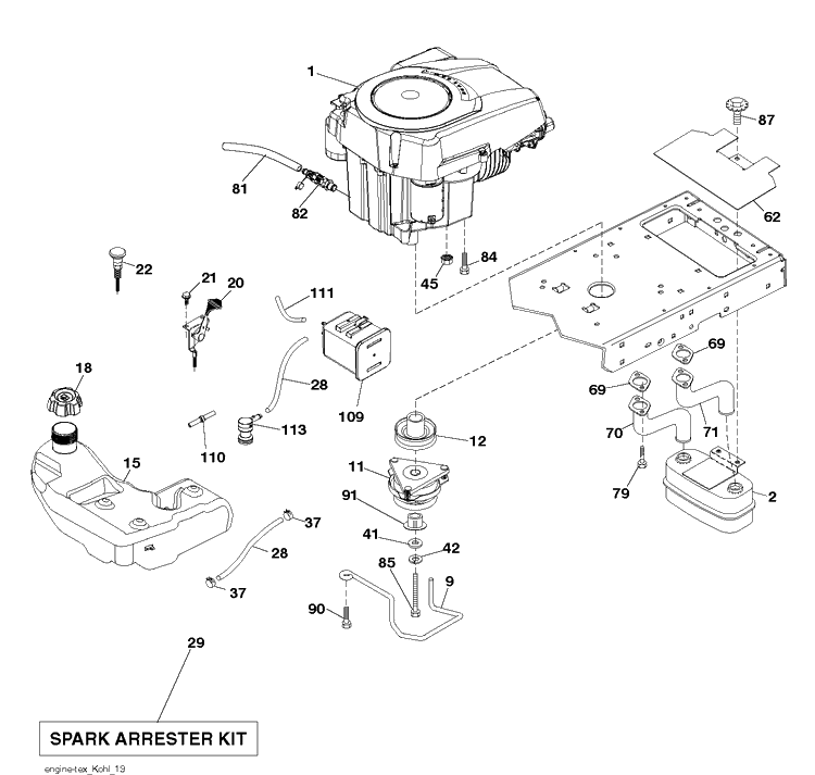 Engine Diagram and Parts List for LGT2654 (96045003800)(2011-09) Husqvarna Lawn Tractor