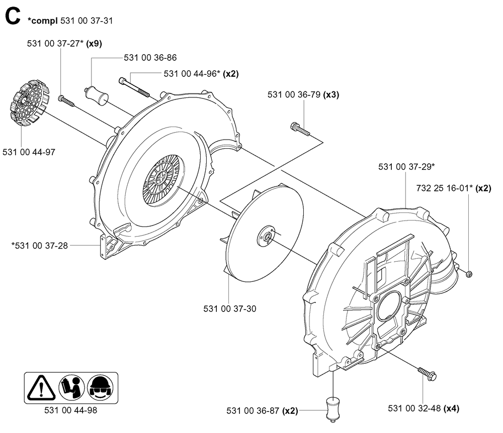 Fan Diagram and Parts List for 155B (TEX54D-EC50)(20041400001-Current)(2004) Husqvarna Leaf Blower / Vacuum
