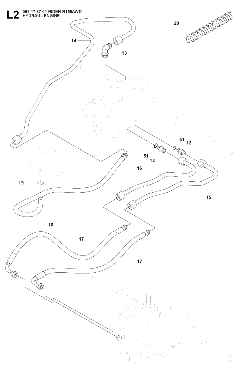 Hydraulic Pump - Motor Diagram and Parts List for R155AWD (965178701)(2007-03) Husqvarna Lawn Tractor