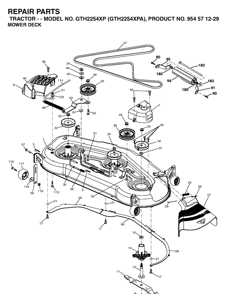 Mower Deck / Cutting Deck Diagram and Parts List for GTH2254XP-GTH2254XPA 2004-08 Husqvarna Lawn Tractor
