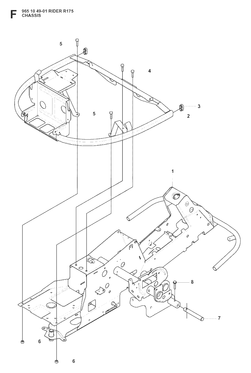 Chassis / Frame Diagram and Parts List for R175 (965104901)(2008-06) Husqvarna Lawn Tractor
