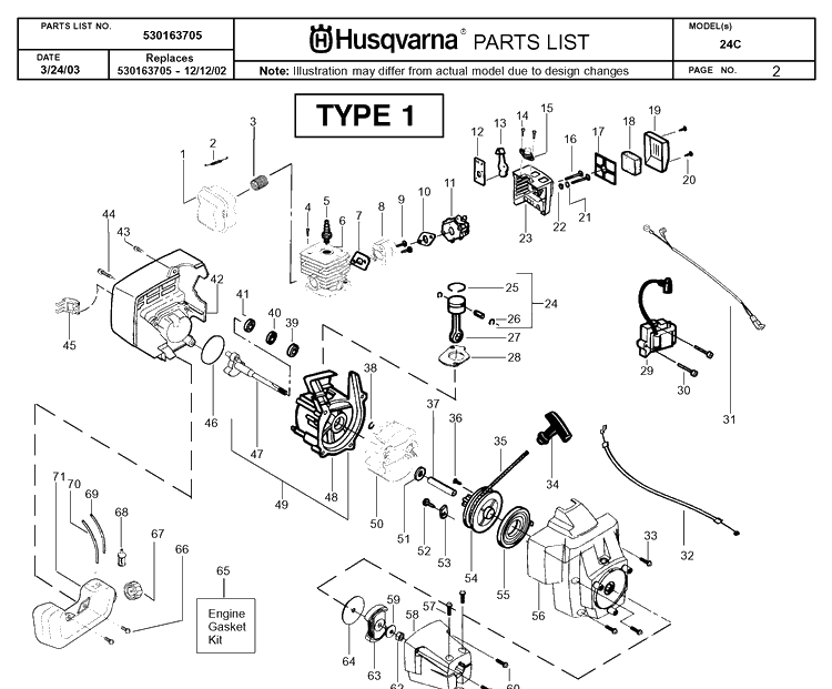 Engine Diagram and Parts List for 24C 20040100001-20050600000 Husqvarna Edger