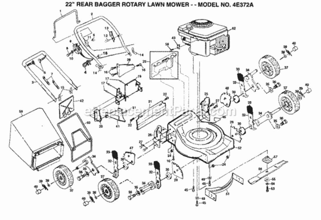 Page A Diagram and Parts List for 4E372A 1999 And Before Husqvarna Lawn Mower