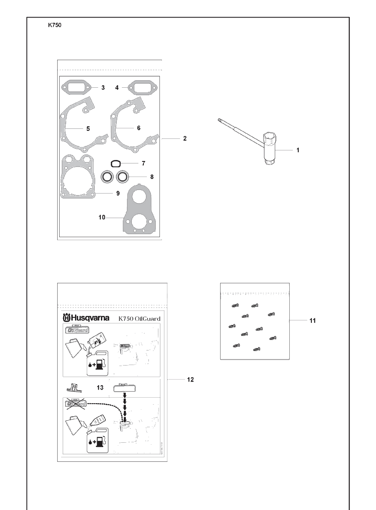 Kit Switch Off And Combination Tool Diagram and Parts List for K750 2008-10 Husqvarna Lawn Tractor Accessories