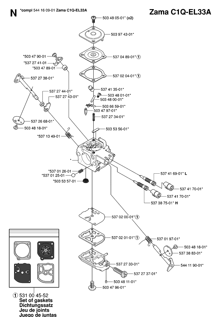 Carburetor Diagram and Parts List for 334T 20063600001-Current Husqvarna Chainsaw