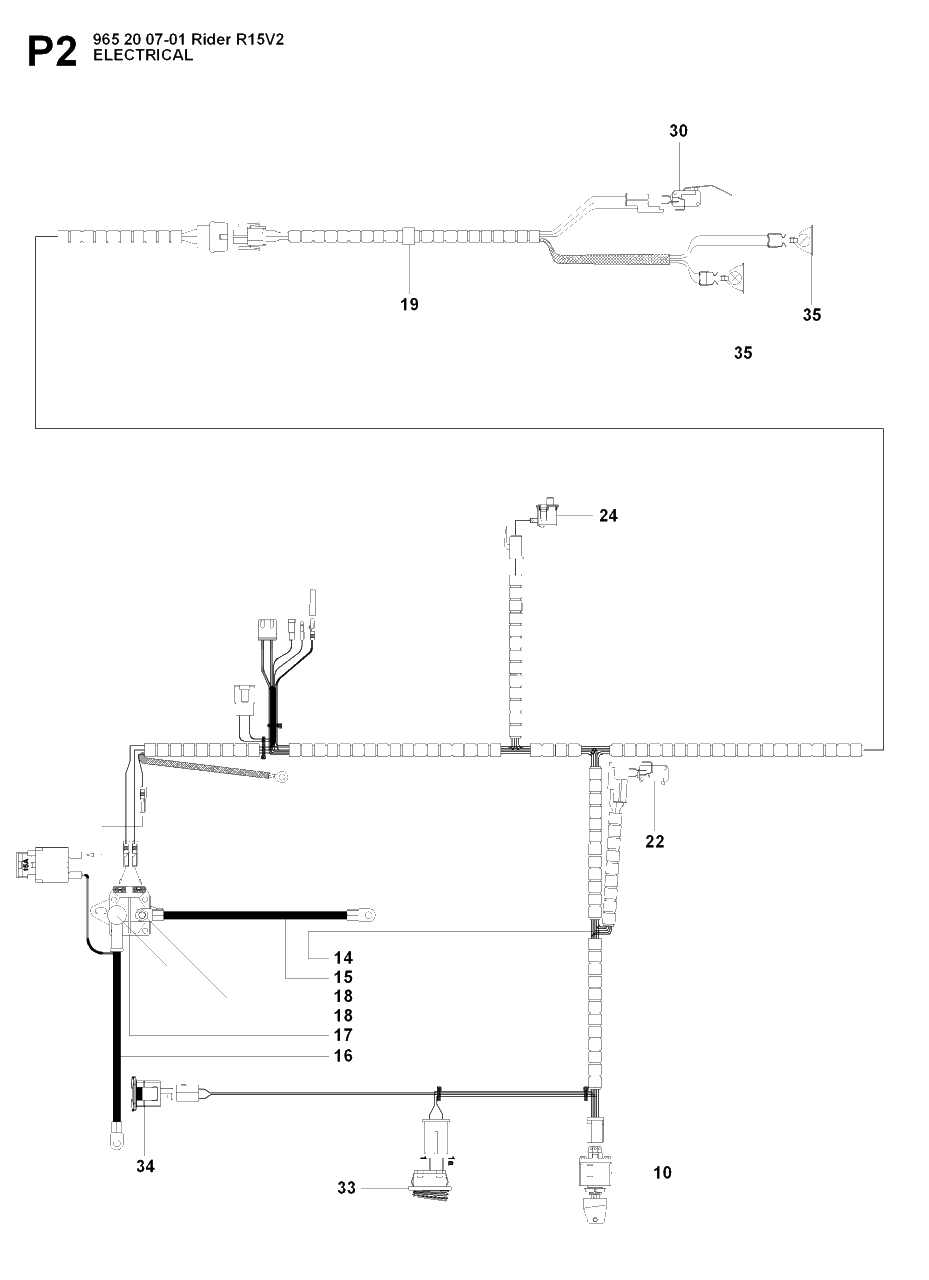 Electrical Diagram and Parts List for R15-V2 (965200701)(2008-01) Husqvarna Lawn Tractor