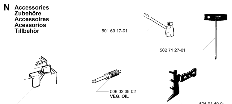 Accessories Diagram and Parts List for 49 19960100001-19981800000 Husqvarna Chainsaw