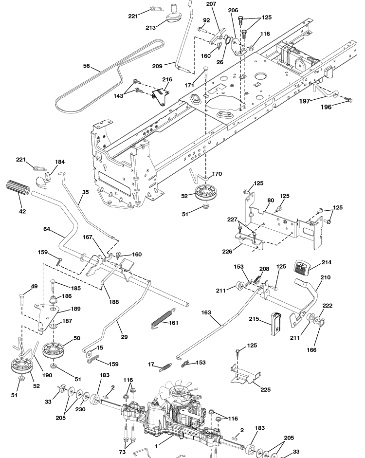 Drive Diagram and Parts List for YTH2348 (917289571)(2010-04) Husqvarna Lawn Mower