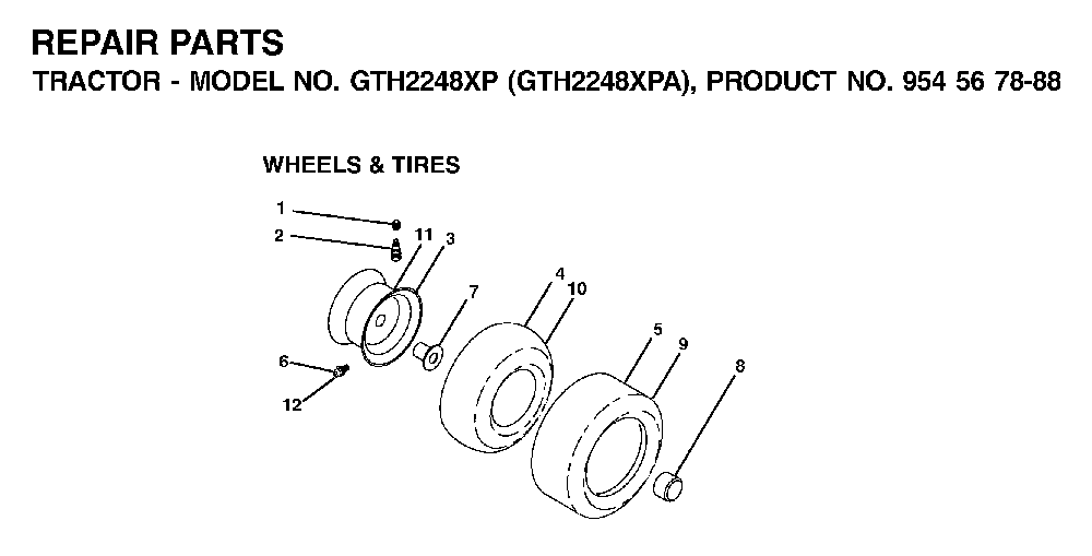 Wheels And Tires Diagram and Parts List for GTH2248XP (GTH2248 XPA, 954567888)(2002-01) Husqvarna Lawn Tractor